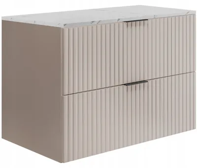 Immagine prodotto di Rodan | Mobile sottolavabo Cashmere 60 cm - Top effetto marmo bianco - Set 3 colori di maniglie - Soft-Close