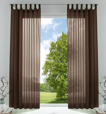 Produktbild von 2er-Pack Gardinen Transparent Vorhang Set Wohnzimmer Voile Schlaufenschal mit Bleibandabschluß HxB  225x140 cm Braun 61000CN