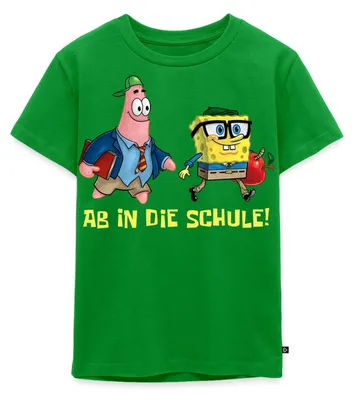 Produktbild von Spreadshirt Spongebob Schwammkopf Mit Patrick Ab In Die Schule Kinder Premium T-Shirt, 134/140 (8 Jahre), Grün