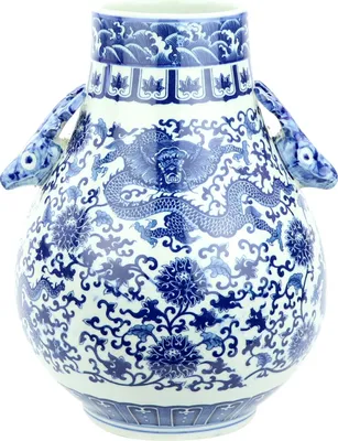 Produktbild von Fine Asianliving Chinesische Vase Porzellan Drache Hirsche Blau und Weiß D24xH29cm Dekorative Vase Blumenvase Orientalische Keramik Vase Dekoration Vase Moderne Tischdekoration Vase