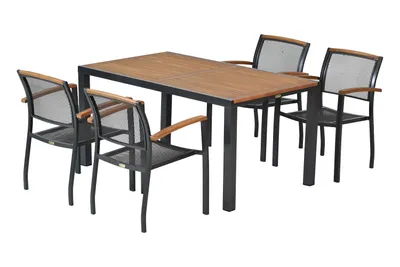 Produktbild von Merxx Gartenmöbelset "Tilos" 5tlg. mit Tisch 150 x 90 cm - Aluminiumgestell Graphit mit Akazienholz