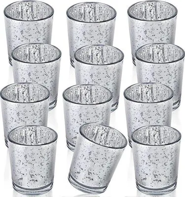 Imagen del producto de Conjunto de 12 portavelas Famanu, color plateado, con diseño moteado