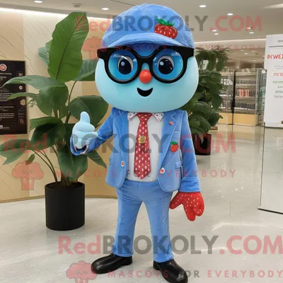 Produktbild von Himmelblaues REDBROKOLY Erdbeer-Maskottchenkostüm mit Anzughose und Brille