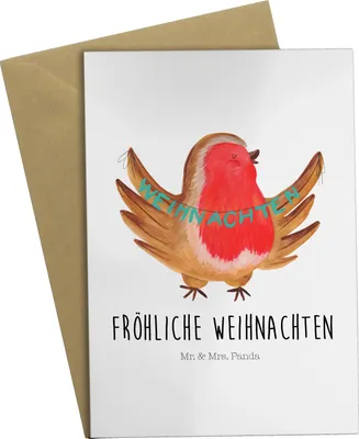 Produktbild von Mr. & Mrs. Panda Glückwunschkarte Rotkehlchen Weihnachten - Weiß - Geschenk, Frohe, hochzeitskarten, weihnachtskarten, dankeskarten, Winter, Weihnachtsmotiv, Grußkarte