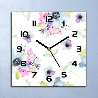 Produktbild von Wanduhr Echt-Glas-Küchenuhr Lila Blumen Quarz Lautlos 30x30 Deko Bilder