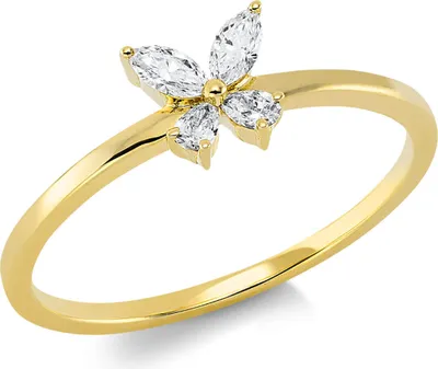 Produktbild von Ring Blume aus 750 Gold Gelbgold 4 Diamanten 0,14ct TW-VSI B:5,4mm Innenumfang 53mm  Ø16.9mm