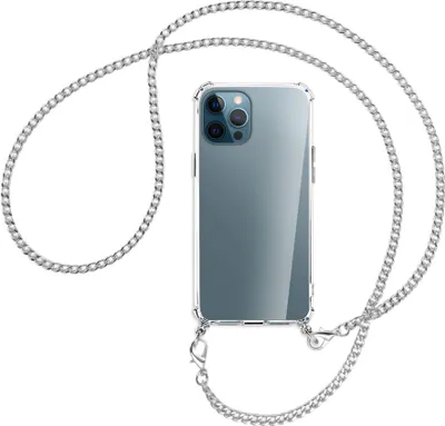 Produktbild von Handykette Backcover-Schutzhülle mit Band (Metall silberfarben) für Apple iPhone 12 Pro Max - silberfarbene Kette
