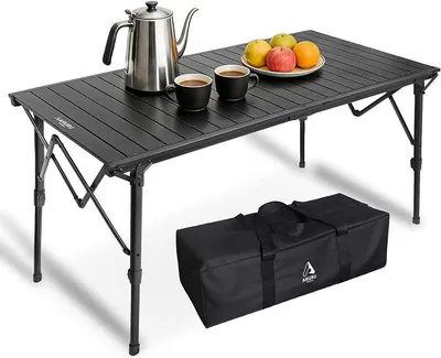 Produktbild von Campingtisch klappbar 128×60.5cm mit Aluminiumrahmen Aufrollbare Tischplatte Falttisch klappbar Höhenverstellung - bis 50kg inkl für 4-6 Personen