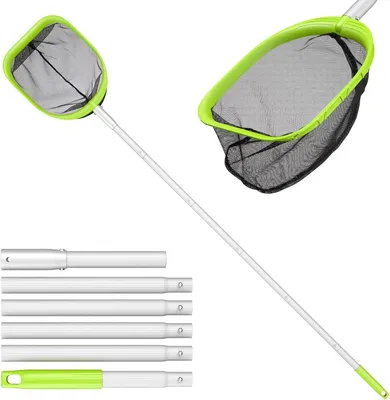 Imagen del producto de Red de piscina de malla fina, con mango de aluminio de 185 cm, profundidad de 20 cm, ideal para piscinas y estanques