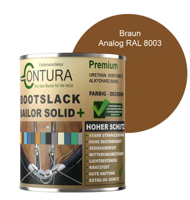 Produktbild von Contura 500ml. Bootslack Farbig SEIDENMATT Yacht- Buntlack Metall Holz GFK Schiffslack RALHolzlack Boot Farblos - Braun - RAL 8003 Analog