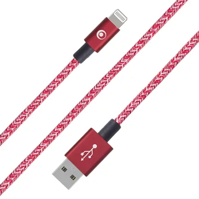 Image de Câble Tissé USB A / Lightning 2.4A 2m FastCharge 12W Rouge Bigben