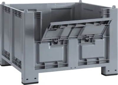Produktbild von Palettenbox mit 4 Füßen und Klappe, LxBxH 1200 x 800 x 850 mm, grau