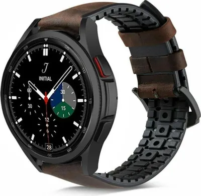 Produktbild von Strap-it Samsung Galaxy Watch 4 Classic 42mm Silikon-Lederarmband (Braun)