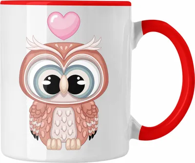 Produktbild von Trendation - Eulen Grafik Herz Tasse (Rot)