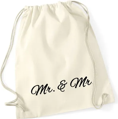 Produktbild von Huuraa Turnbeutel Mr. & Mr. Schriftzug 12 Liter Natural Baumwolle Rucksack Geschenkidee