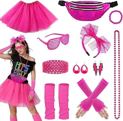 Immagine prodotto di Set di accessori in stile neon da donna con tutù, nastro, orecchini e altro ancora