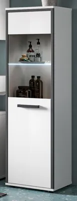 Produktbild von Badezimmer Midischrank "Telly" in weiß Hochglanz und grau Bad Kommode 40 x 139 cm