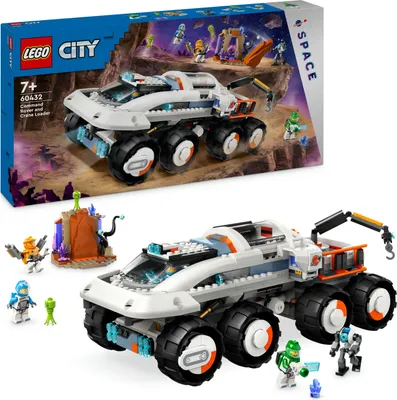 Produktbild von LEGO City Kommando-Rover mit Ladekran, Weltraum-Spielzeug-Auto mit Kran und Minifiguren, darunter Astronaut, Roboter und Alien-Actionfiguren, Geschenk für Kinder ab 7 Jahren, mit Planetenkulisse 60432