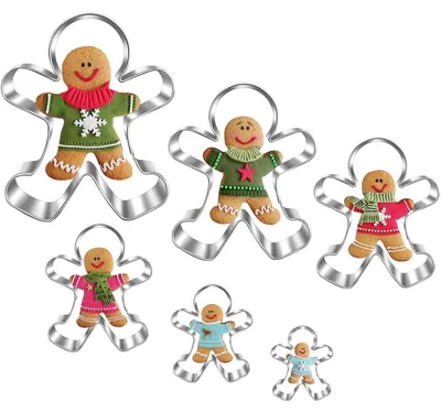 Productafbeelding van Koekvormen, set van 6, voor lebkuchenmann (kerstmannetjes), roestvrij staal, 2,4-11,5 cm, kerst, voor kinderen