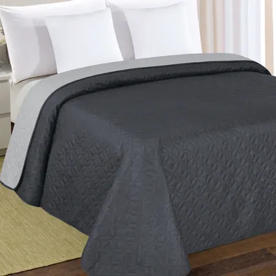 Produktbild von Tagesdecke Steppdecke Bettüberwurf 1 TLG. Set (Ohne Kissenbezüge) Größe: 170x210 cm, Farbe: Dunkelgrau-Silber 006