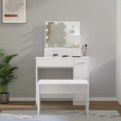 Obrázok produktu pre The Living Store Súprava toaletného stolíka s LED bielym materiálom na báze dreva