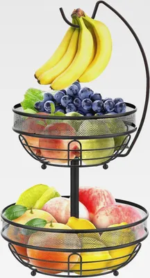 Produktbild von Obstkorb 2 Etagen - Obstschale mit Bananenhalter für Küche - Abnehmbar 2 Stöckig Obst Etagere aus Metall - Dekorativer Obstkörbe Gemüse Korb für die Küchentheke - Schwarz2