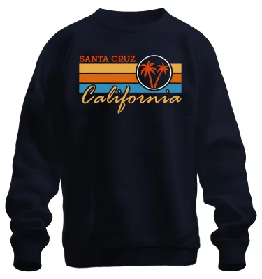 Imagen del producto de Sudadera con cuello redondo, estilo retro vintage, diseño de la playa Palmen en Santa Cruz, California, costa oeste, color azul marino, talla M
