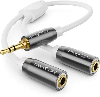 Productafbeelding van Audio Y-Splitter Kabel - 3,5mm Stereo Y-Adapter - 1 naar 2 hoofdtelefoonaansluitingen