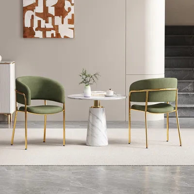 Immagine prodotto di Set di 2 sedie da pranzo Flieks, con gambe inclinate, piedini regolabili e rivestimento in tessuto corduroy. Ideali come sedie da cucina, poltrone imbottite, per soggiorno o sala da pranzo. Colore: verde