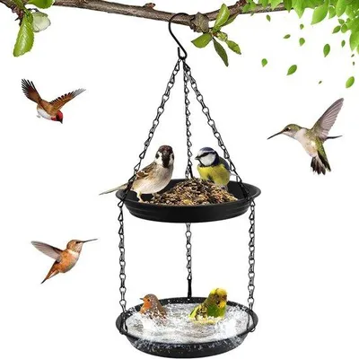 Produktbild von Hängende 2in1-Vogeltränke, winterfeste Plastik, 23x23x3cm, für Garten und Balkon