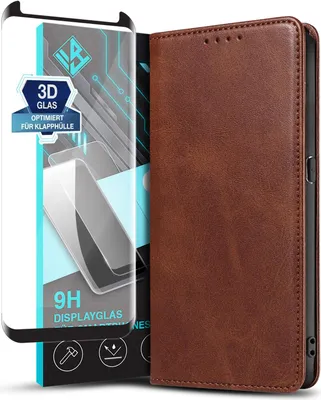 Produktbild von Handyhülle für Samsung Galaxy S9 mit 9H Displayglas Kunstleder Flip Cover Hülle Handytasche Case Kartenfach Farbe: Dunkelbraun