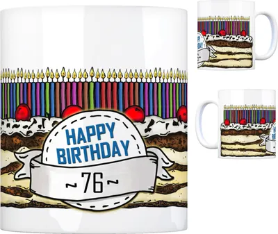 Produktbild von Geburtstagstorte Kaffeebecher zum 76. Geburtstag mit 76 Kerzen Tasse Becher mug