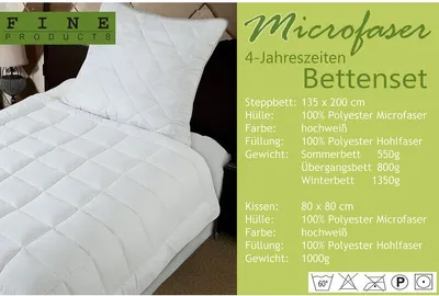 Produktbild von Microfaser 4-Jarheszeiten Bettenset 135x200cm 550g/800g + Kissen 80x80cm 1000g