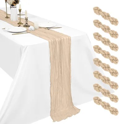 Immagine prodotto di Tovagliolo da tavolo in tessuto, color beige, 45 x 275 cm, set da 8, stile boho, tessuto leggero per decorazioni