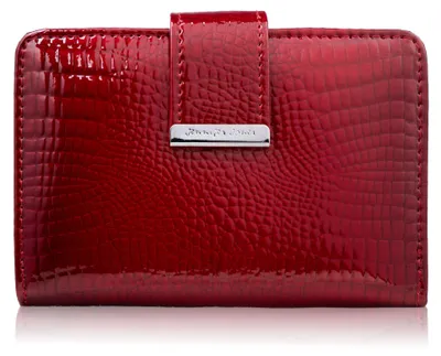 Produktbild von Damenleder Portemonnaie lackiert klein rot mit Kroko-Prägung mit RFID SP-26-CRD