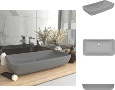 Obrázek produktu pro vidaXL umyvadlo obdélníkové matné světle šedé 71x38 cm keramické - Koupelnová umyvadla