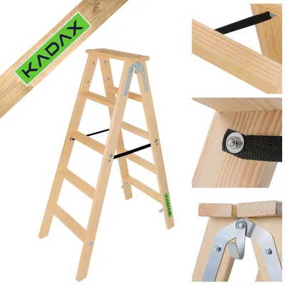 Image de KADAX Echelle de peintre en bois, télescopique, 2x5 marches, pliable, double face