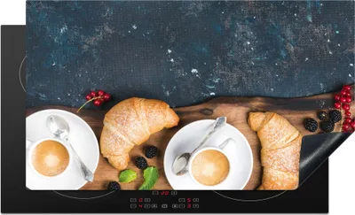 Produktbild von KitchenYeah© Herdabdeckplatte Croissant - Obst - Kaffee - Küche , 90x52cm, Küche Deko, Glaskeramikkochfeld Herdabdeckung, Abdeckplatte fùr Kochfeld