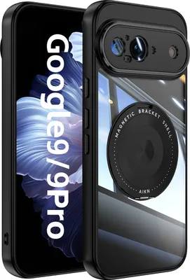Produktbild von Handyhülle für Google Pixel 9 / Pixel 9 Pro Transparent Militärschutz mit Magnetring Ständer und Kameraabdeckung Schwarz