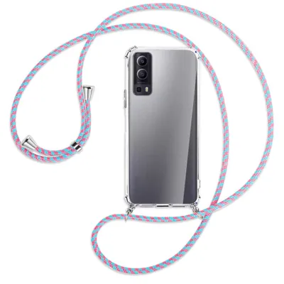 Produktbild von Handykette Backcover-Schutzhülle mit Band (Metall silberfarben) für vivo Y52 5G / Y72 5G / vivo iQOO Z3 - pink/mint