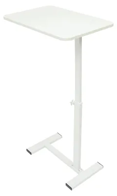 Image de Table de chevet sur roulettes - Table d'appoint pour ordinateur portable - Réglable en hauteur - Roulettes dissimulées - Structure en forme de H - Cadre métallique - Blanc