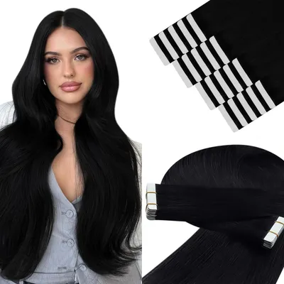Immagine prodotto di Estensioni per capelli a nastro, capelli veri, colore nero, lunghezza 60 cm, peso 50g