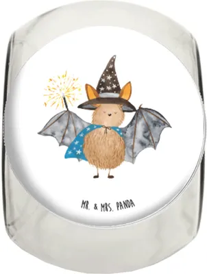 Produktbild von Mr. & Mrs. Panda Bonbonglas Fledermaus Zauberer L 870ml - Weiß - Geschenk, Kaffeedose, schraubglas, Vorratsbehälter, keksglas, Tiermotive, Fledermäuse, glasbehälter