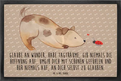 Produktbild von Mr. & Mrs. Panda Schmutzmatte Hund Marienkäfer 60 x 90 cm - Hundeglück - Geschenk, fußmatte, Fußabstreifer, Sprüche, Türmatte, Mischlinghund, Fussmatte, Positiv