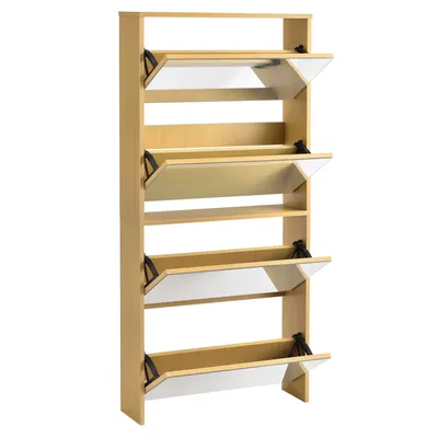 Produktbild von In And OutdoorMatch Schuhschrank Elizabeth - Mit Spiegeln - Mit 4 Falttüren - 134x63x17 cm - Buchefarben - Spanplatte