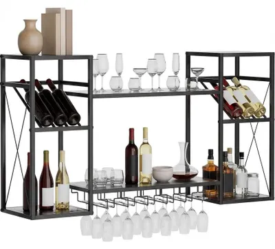 Weinregal 2 Ebenen 122 cm Wandregal mit Glashaltern