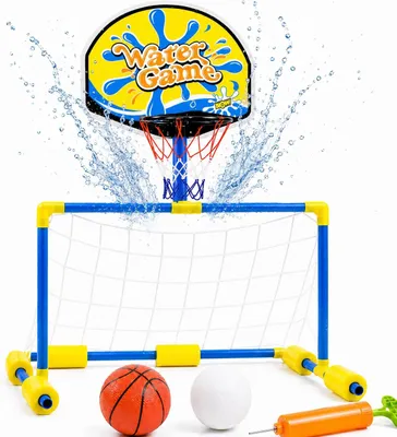 Produktbild von 2 in 1 Poolspiel mit Wasserballtor & Basketballkorb – Wasserspielzeug für Kinder & Erwachsene inkl. Bälle