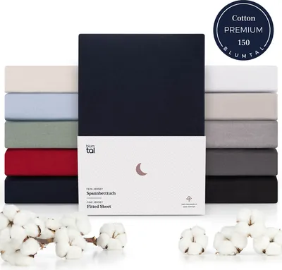 Produktbild von Blumtal Premium Spannbettlaken 180x200cm Boxspringbett Jersey im 2er Set - Baumwolle 100% Spannbetttuch Boxspringbett - Blau