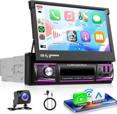 Immagine prodotto di Autoradio 1 DIN con CarPlay e Android Auto wireless, schermo touchscreen IPS da 7 pollici, GPS e Bluetooth