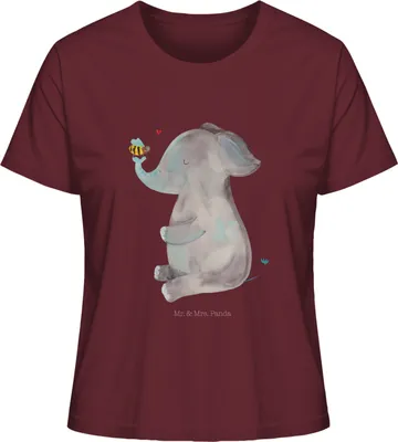 Produktbild von Mr. & Mrs. Panda damen shirt Elefant Biene Größe M - Burgundy - Geschenk, Lustige Sprüche, Basic T-Shirt, Baumwoll, Liebesspruch, Oberteil, Hochzeitsgeschenk, Liebe